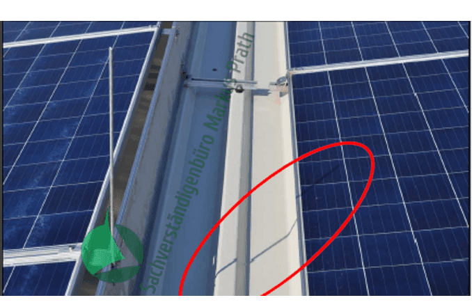 Beispielbild: Schattenwurf einer Blitzfangstange verursacht Erhitzung einer einzelnen Solarzelle